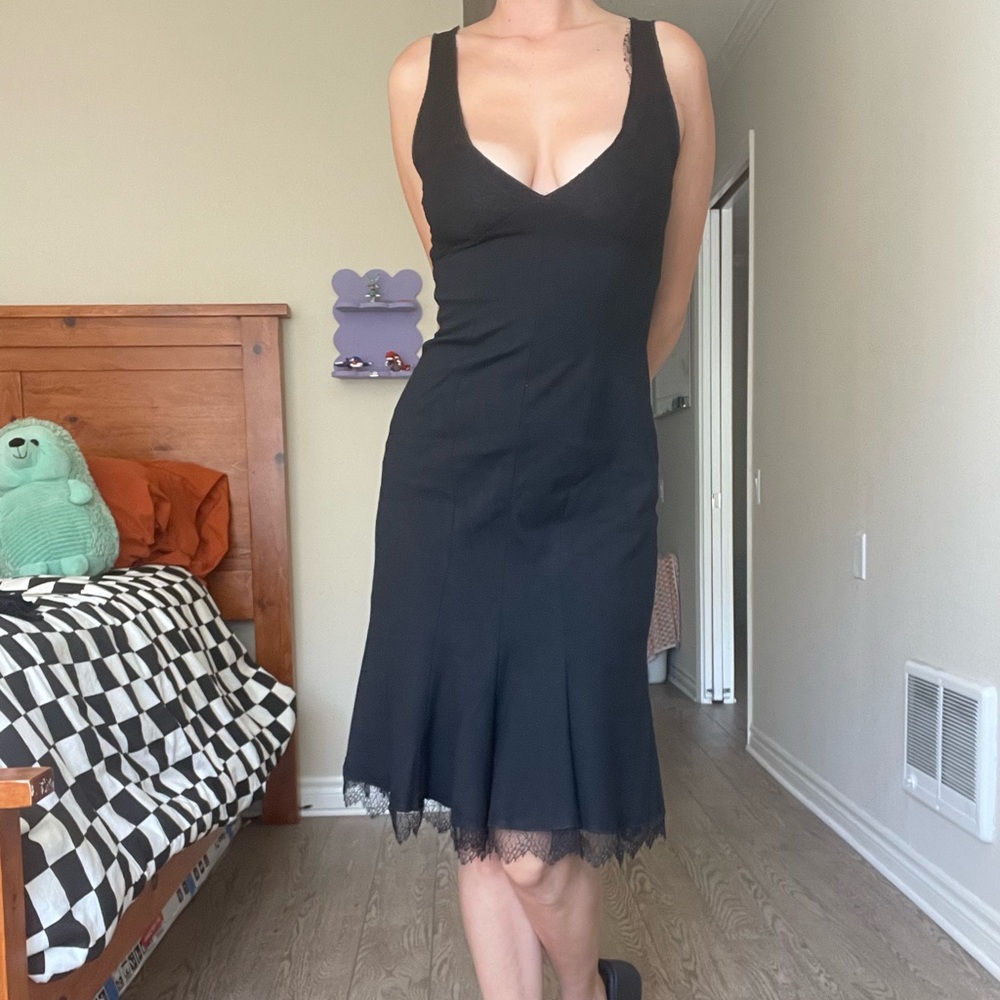 NWT - PF Paola Franzi little black dress w/lace trim - size 44(fits like an S/M)